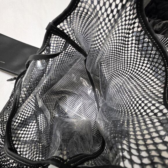 3.1 PHILLIP LIM Embellished Mesh Market Tote Bag Black Clear Mesh Double Handle - Picture 5 of 10
